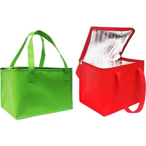 2x Foldable Large Cooler Bag Portable Food Cake Insulated Bag Aluminum Foil Thermal Box Waterproof Green & Red