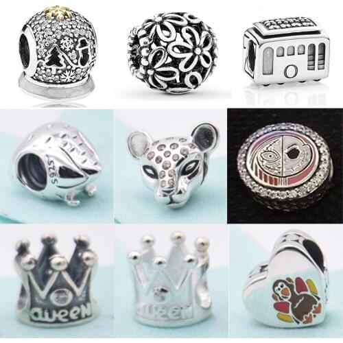 2019 NEW 100% 925 Sterling Silver Out Of Print Cable Car Hollow Ball Wildflower Fit DIY Bracelet Original Womens Jewelry Gift