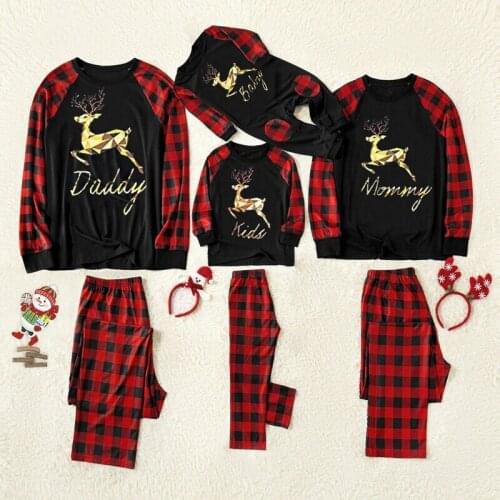 2021 Family Christmas Pajamas New Elk Cartoon Deer Adult Kids Family Jumpsuit Pajamas Clothes Set Long-sleeved Home Wear