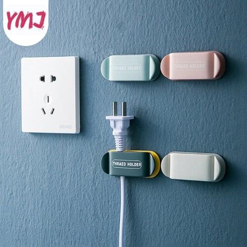 4 Pcs Wall Mounted Hooks Wall Storage Hooks Cable Organizer Strong Adhesive Hook Power Plug Hook Socket Hanger Holder GUANYAO