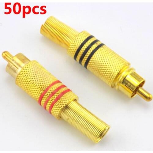 50pcs Non Solder RCA Male Plug Connector Audio Video Locking Cable Plug Adapter for Video IP Camera CCTV Camera Security