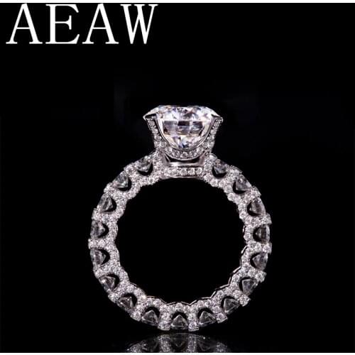 AEAW luxury 14K White Gold 4ct 10mm Round Cut FG Color Moissanite with Accent Moissanite Eternity Wedding Band