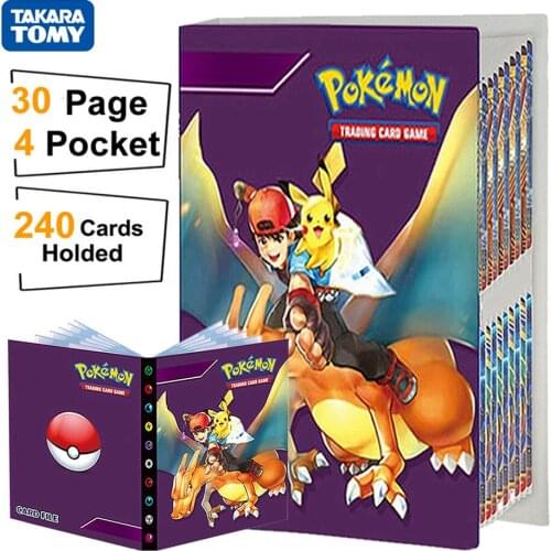 4 Pocket 240 Card Pokemon Album Book Display Liver Pokémon Anime Collection Map Folder Playing Game Binder Holder Toys Kids Gift