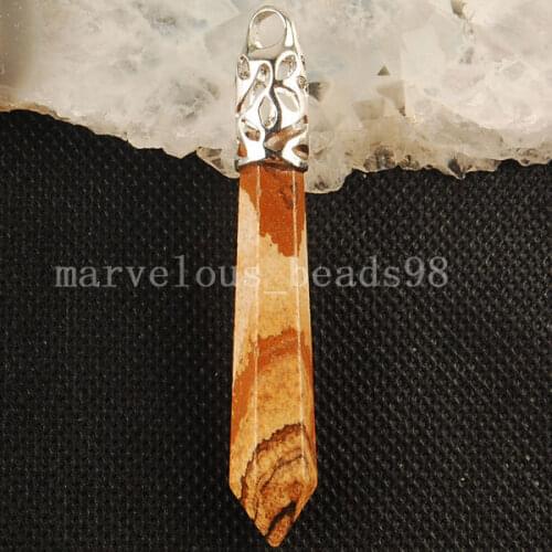 Free Shipping Fashion Jewelry10x60MM Picture Jaspe Hexagonal Reiki Chakra Pen Pendant 1Pcs MC3010