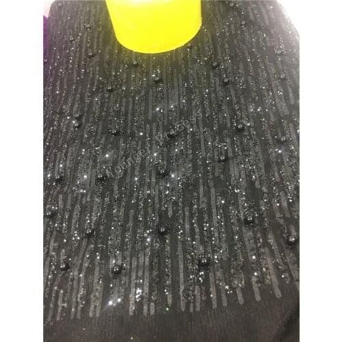 2 colors Shinny beads african glitter tulle fabric sparkly YG-316 glued glitter sequins lace fabric for fashion show dress