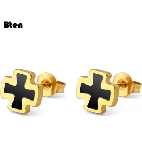 Bten Metal Enamel Simple Catholicism Crosses Charm Creative Earring Stainless Steel Jewelry
