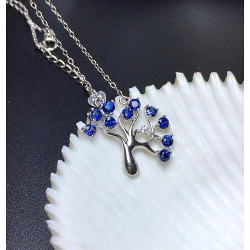 Shilovem 925 silver sterling real Natural sapphire pendannts fine Jewelry trendy plant new send necklace 3*3mm mz0303999agl