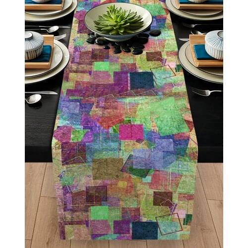 Runner cover table Living Room Kitchen colorful geometric square pattern micro fabric cover runner pattern Free Shipping