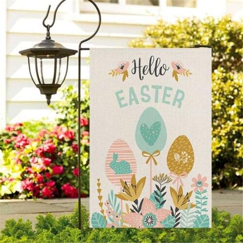 Fuwatacchi Easter Days Decor Garden Flags Egg Rabbits Photo Flax Party Banner Flag Home DIY Festival Decoration Accessories New