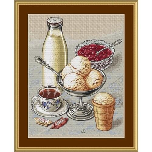 Home Restaurant Decorative Cross Stitch Cotton Set With 11CT Printed Cloth Chinese Embroidered Cherry Ice Cream
