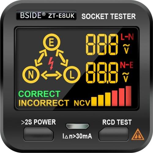 Electric Socket Tester Outlet Tester Digital LCD NCV Test RCD Test Polarity Test Electric Circuit Polarity Voltage Detector
