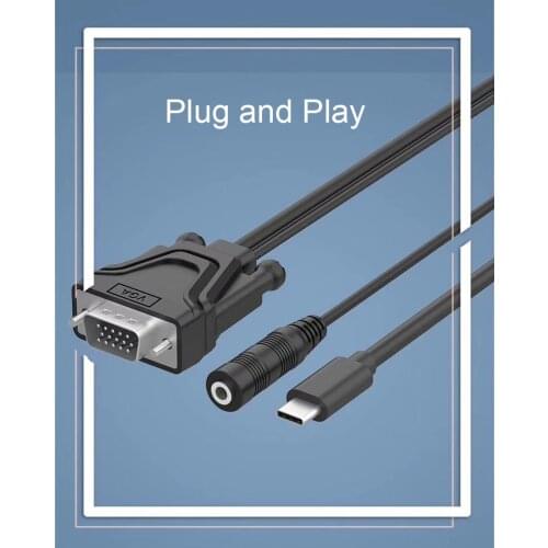 Type C To Male VGA Adapter Cable USBC USB 3.1 To VGA W/ Audio Video Converter for Macbook Chromebook Pixel Laptop PC To Monitor