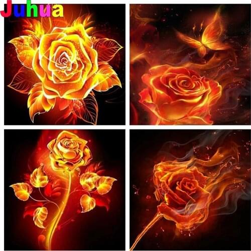 Fire Rose 5D DIY Diamond Painting diamond stitch Full Drill abstract flower mosiac Diamond Embroidery gift home decor