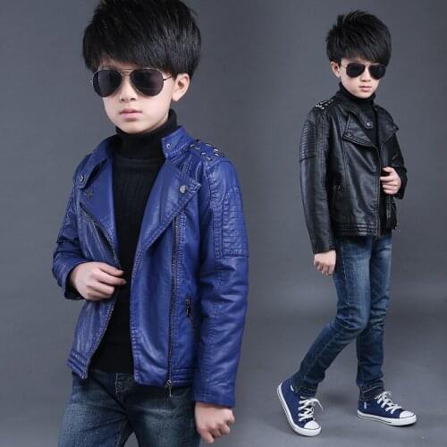Baby Boys Leather Jacket Kid Coats Spring Autumn Rivet Zipper Kids PU Leather Jackets Boys Cool Children Outerwear 2-10T