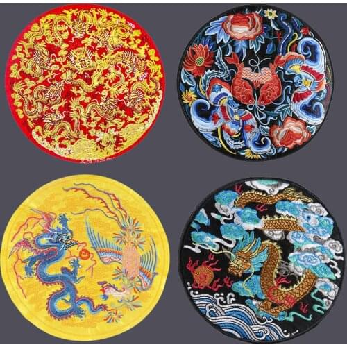 Round Embroidered Traditional Chinese Style Dragon Phoenix Stickers On Clothes DIY For Loose Coat Emperor Clothing Accessories