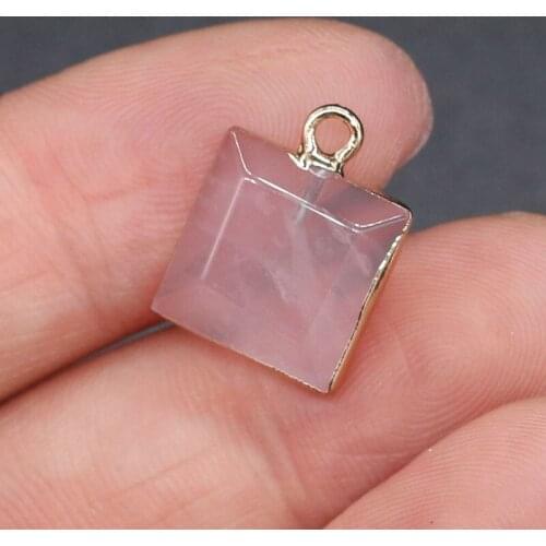 New Natural Stone Pendant Square Rose Quartzs Plated Pendant Necklace For DIY Jewelry Best Birthday Gift Size 12x16mm