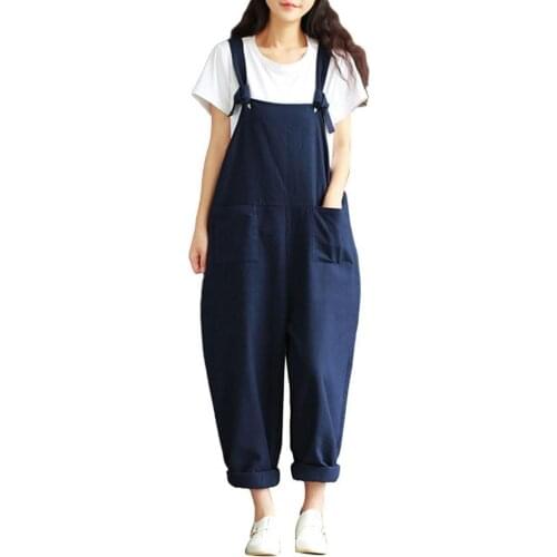 80%HOT Pants Pocket Solid Color Straps Design Loose Jumpsuits for Family Gathering