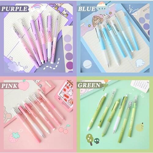 6pcs Colorful Gel Pen Set Flower Purple Sea Blue Sunshine Pink Barrel Black Color Ink for Writing Office School Supplies A6503