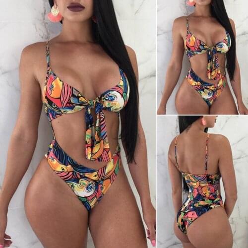 2019 New Style Fashion Hot Women One-Piece Swimsuit Beachwear Swimwear Push-up Print Bow Bikini Bathing