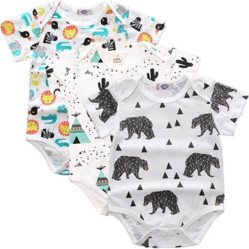 Newborn Clothes 3PCS 2021 Summer New Baby Bodysuit Short-sleeved Triangle Romper Cotton Jumpsuit Romper