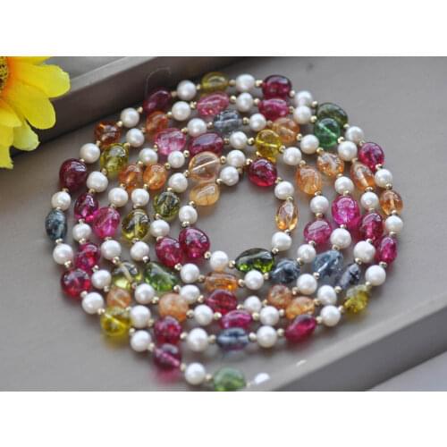 Z10346 17"~ 100" 12mm Multicolor Baroque Tourmaline White Pearl Necklace