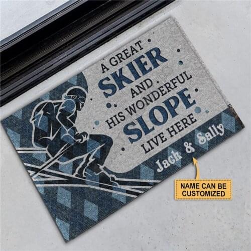 Personalized A Great Skiier And Wonderful Slope Live Here Doormat Non Slip Door Floor Mats Decor Porch Doormat