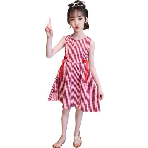 Girls Dress Plaid Pattern Girl Child Dress Big Bow Children Party Dresses Summer Girls Costumes Kids 6 8 10 12 14
