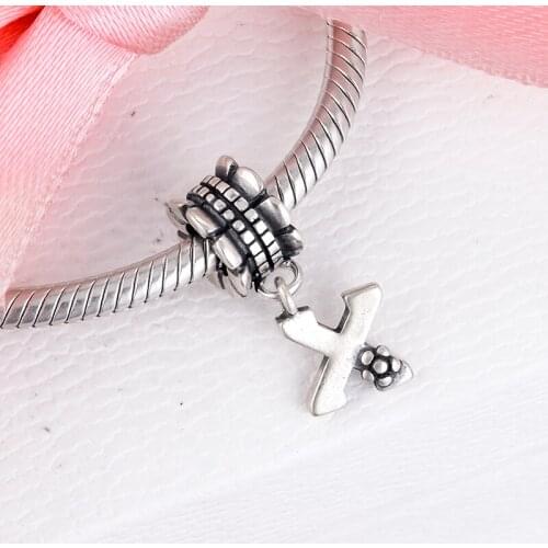 Fits for Pandora Charms Bracelets Letter X Beads 100% 925 Sterling Silver Jewelry Free Shipping