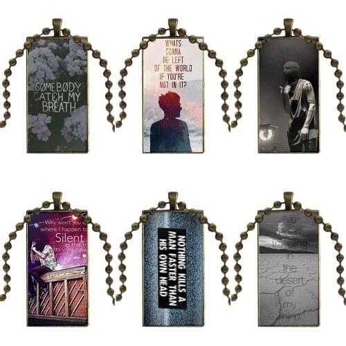Twenty One Pilots Music Lover For Women Men Bronze Color Glass Cabochon With Rectangle Shaped Pendant Choker Necklace