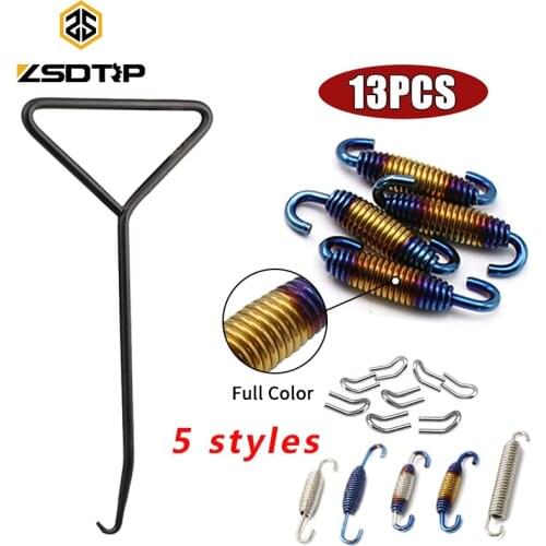 ZSDTRP 13Pcs/set Motorcycle Exhaust Pipe Muffler Mounting Spring Hooks Stainless Steel For Muffler 51MM 61MM Link Pipes Spring
