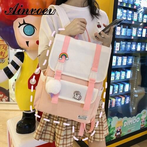 Ainvoev Harajuku Buckle Girl Backpack Ladies Bag Fashion Women Oxford Cute Backpack Badge Student Female College School Bags