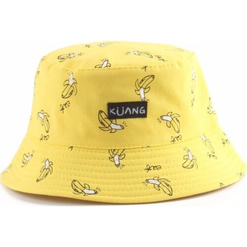 Richkeda Store New 2021 Bucket Hat Men Women Summer Bucket Cap Banana Print Yellow Hat Bob Hat Hip Hop Gorros Fishing Fisherman