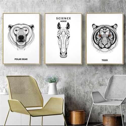 Nordic Polar Bear Horse Tiger Head Sculpture Animal Poster Canvas Print Painting Wall Art Living Room Home Decoration