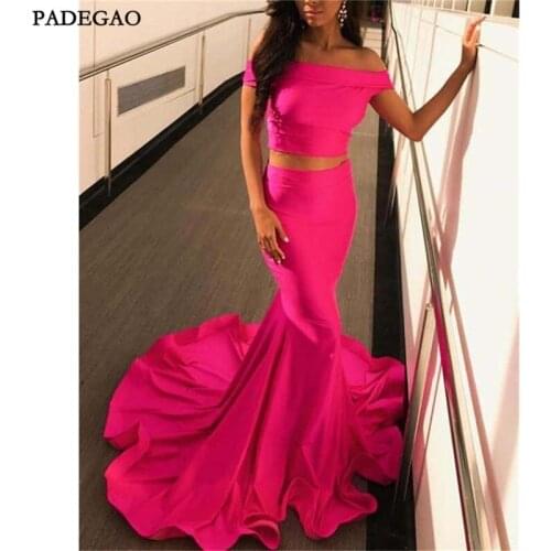 Modest Evening Dresses Mermaid Prom Dresses Off Shoulder Two Pieces Sweep Train Formal Simple Satin Evening Dress