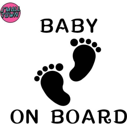 Small Town 17.2X15.6CM Cute Baby Footprint Warning Mark Vinyl Decal BABY ON BOARD Cartoon Car Sticker C25-0045