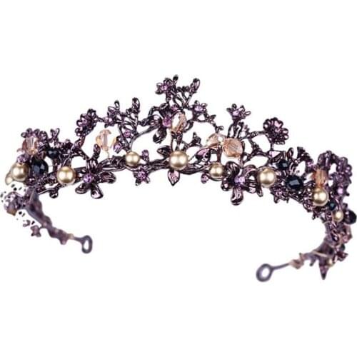 Baroque Vintage Purple Crystal Wedding Bridal Tiaras Hairband Headpiece Black Princess Pageant Crown Bridal Hair Accessories