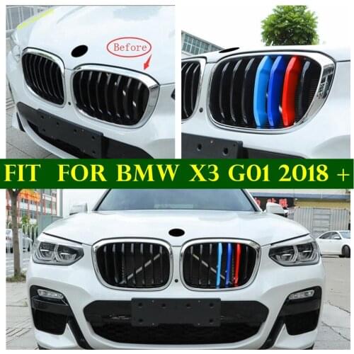 Tricolor Plastic Front Grill Racing Center Grille Decoration Stripes Cover Trim 3 Pcs Accessories Fit For BMW X3 G01 2018 - 2021