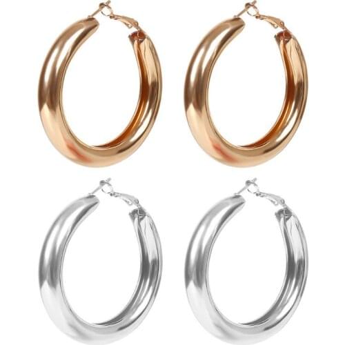 2 Inch Tube Thick Hoop Earrings Lightweight Large Stud Earrings Women Jewelry E56A
