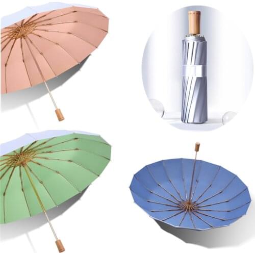16 Ribs Umbrella Titanium Silver Anti UV Sun Umbrella Rain Windproof 3 Folding Umbrellas for Women Men Super Sunscreen UPF50