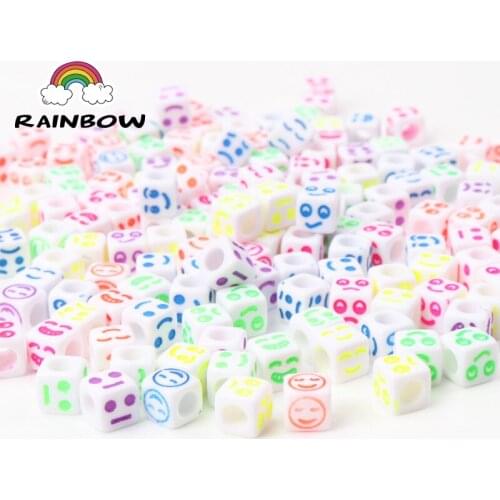 Mixed Acrylic Material Smile Face Cube Beads Spacer Loose Beads For Jewelry Making Decoration DIY 6mm 100pcs