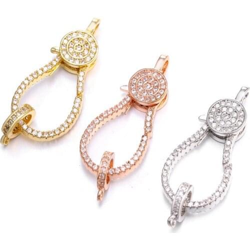 3 pcs 12x34.8mm CZ Micro Pave 8 shape Hook Lobster Clasp Cubic Zirconia Clasp