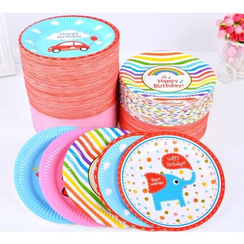 6PCS Cute Animal Party supplies Disposable Plates Happy Birthday Child Kid Birthday Patry Cake Paper Plate 7inch Round Tableware