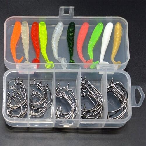 60pcs/lot sea Fishing hook with soft lures 2#1#1/0#2/0#3/0# carp snap fishing big hooks tackles accessories fish hook with box