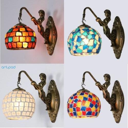 Artpad Mediterranean style Art Deco Turkish Mosaic Wall Lamp Stained Glass Lampshade Retro Vintage Wall Mounted Bracket Light