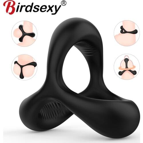Safe Silicone Black Male Rings Double Cock Ring Delay Premature Ejaculation Penis Ball Loop Lock Adult Sex Toys Product For Men