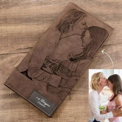 Picture Wallet Customized Mens Long PU Leather Pattern Fashion Private Custom Carving Photo Purses DIY Valentines Day Gift