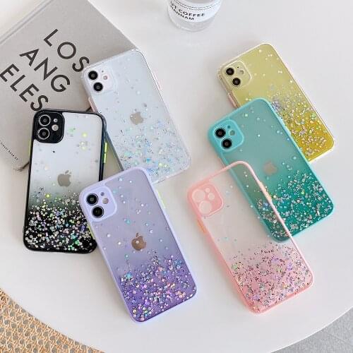 LOVECOM Gradient Glitter Phone Case For iPhone 12 Pro 11 Pro Max XR XS Max 7 8 Plus X Soft Camera Protection Clear Back Cover