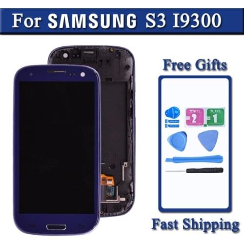 Screen For Samsung Galaxy S3 i9300 LCD Display Touch Screen Digitizer Full Assembly with Bezel Frame and Home Button For I9300I