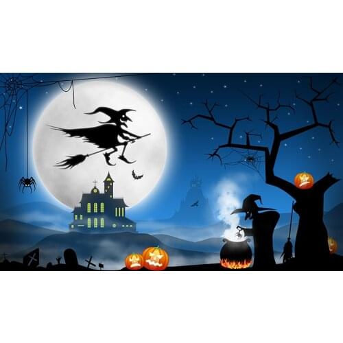 Halloween Photography Backdrops Strange Night Witch Riding a Broom Moon Vinyl Cloth Backgrounds for Photo Studio Photo Shoot