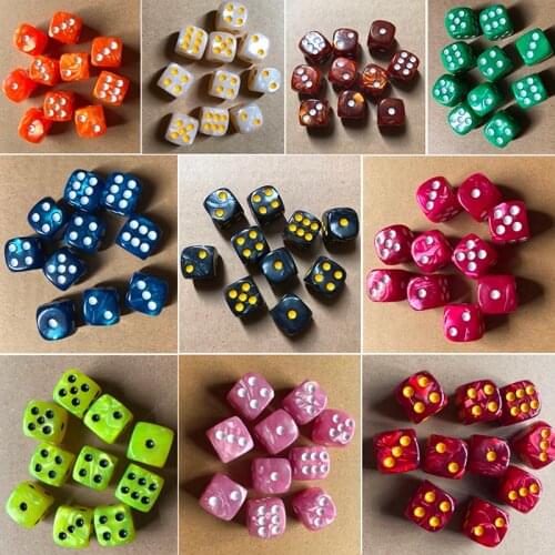 Hot Sale 10pcs 6 Sided Dice 16mm Colorful Dice Round Corner Pearl Gem Dices Set Playing Table Games Entertainment